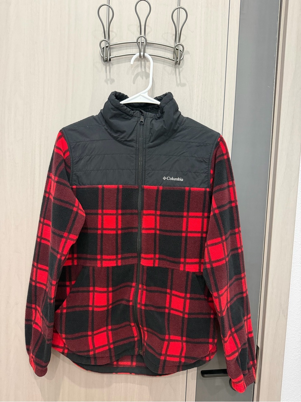 Columbia Black and Red Plaid Puffer Jacket